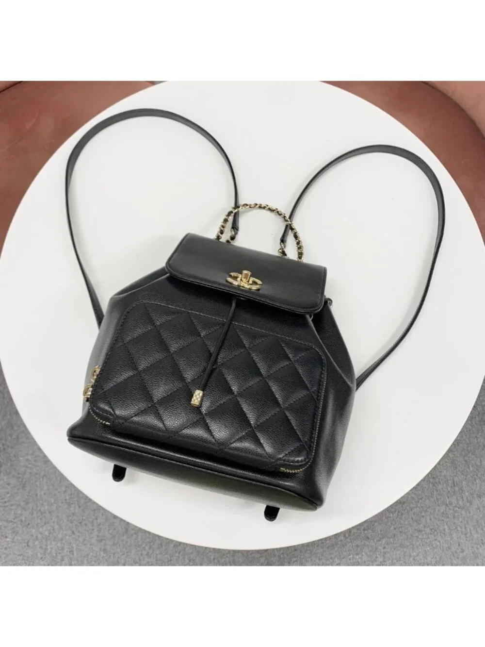 Chanel Quilted Caviar Leather Chain Backpack